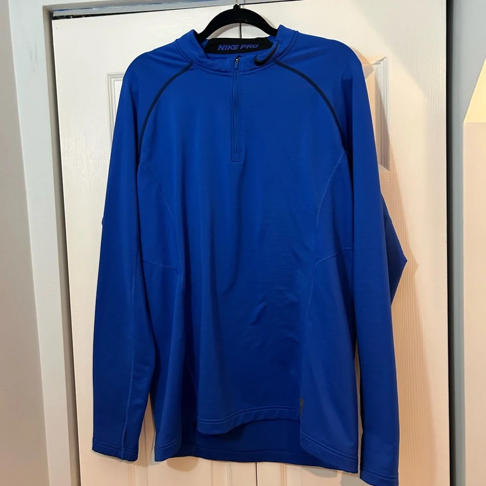 Nike Pro Dri Fit Blue Quarter Zip Pullover Athletic Top Long Sleeve Size XL